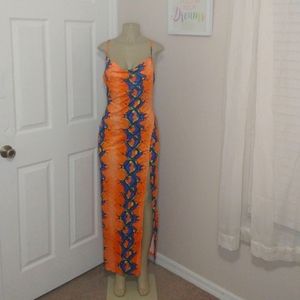Blue and orange snake print  dress